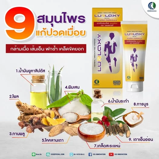🌿 เจาะลึก 9 สมุนไพรแก้ปวดเมื่อย... สารสกัดเน้นๆ เต็มหลอดใน LURLAXY 🌿